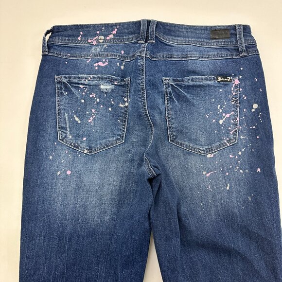 Seven7 Ankle Skinny Raw Hem Gems splatter Women's size 12 Dark Wash Blue Jeans - Picture 5 of 5